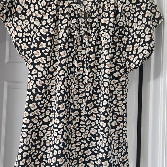 Black beige Boho Office Professional blouse flutter sleeves Liberty Print M - Picture 10 of 10